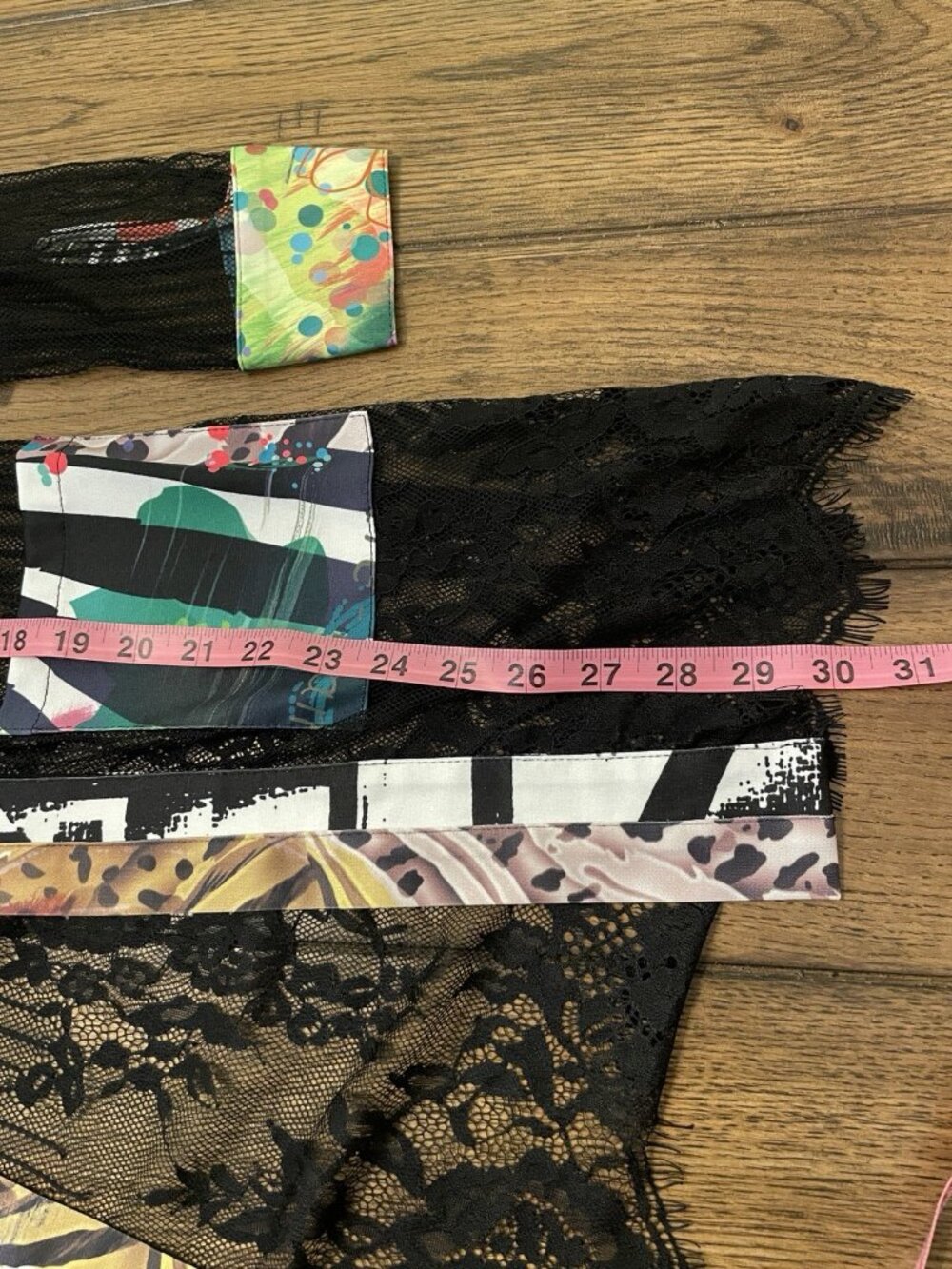 Mona Leah Couture Sheer Lace Top Colorful Artsy Pockets Lacy Sweater Unique, M - Picture 8 of 8